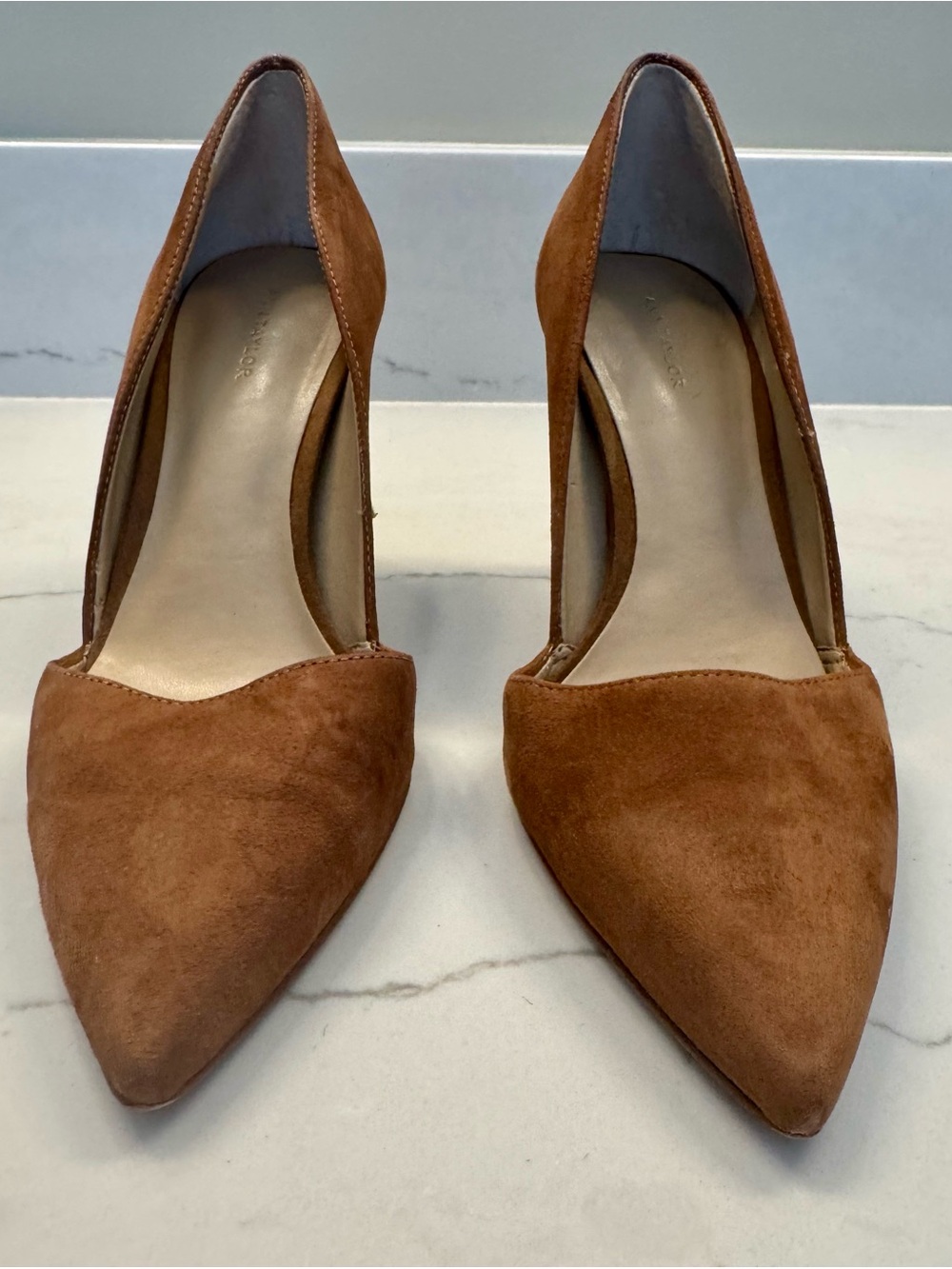 Ann Taylor Azra Pointed Toe Suede Pumps in Camel